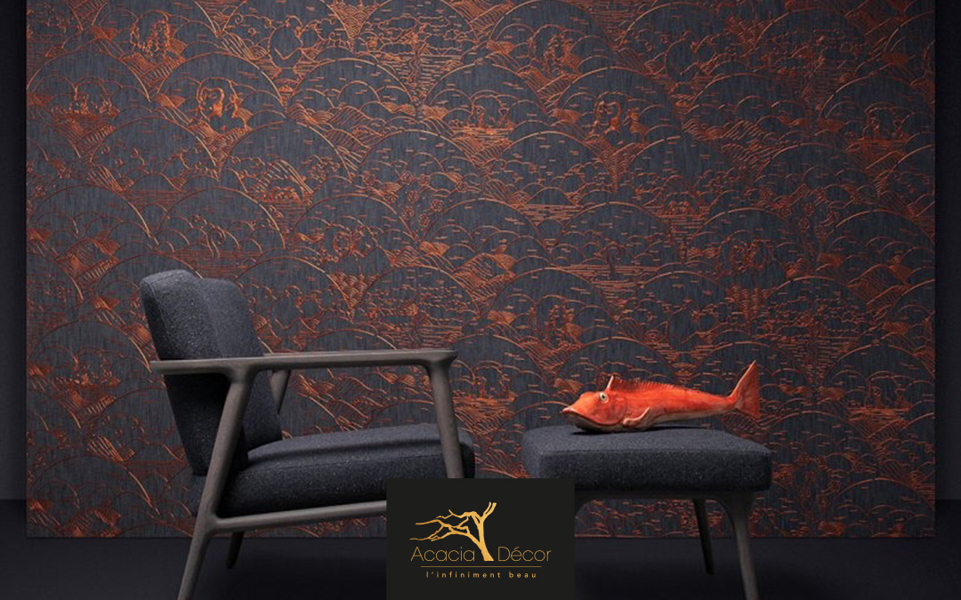 Quelques secondes d’inspiration | Collection Moooi Wallcovering Tokyo Blue | Dessin Indigo Macaque